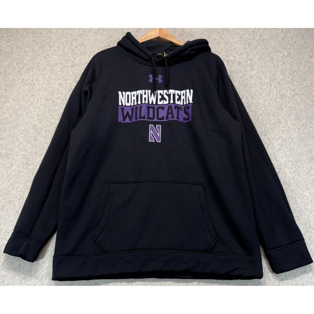Under Armour Mens Northwestern Wildcats NCAA Hoodie Black Fleece Loose Fit 2XL
